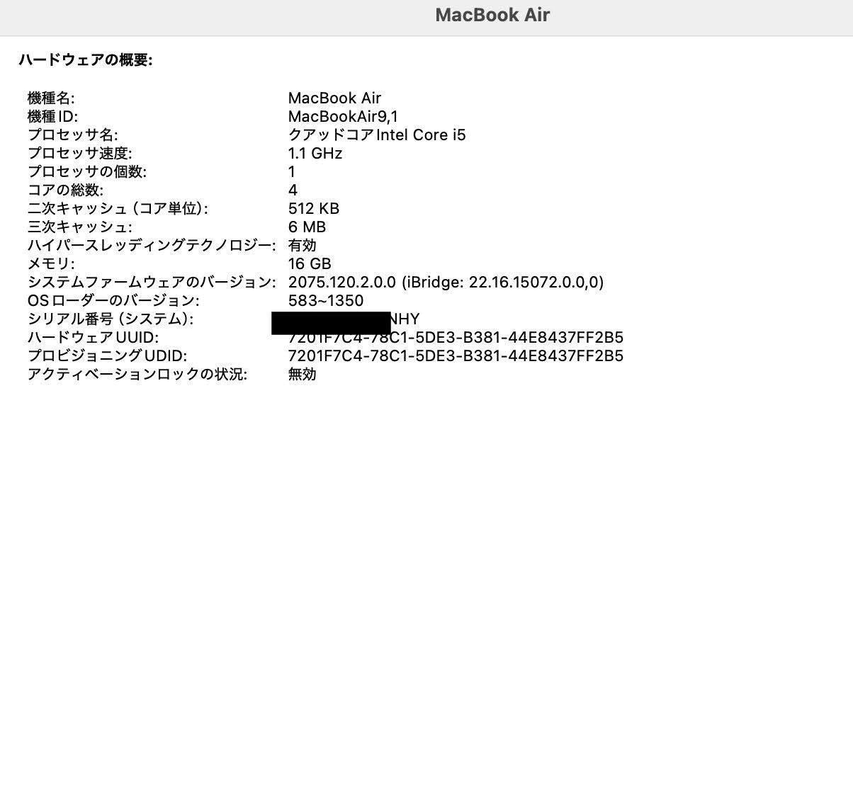 MacBook Air Retina 13インチ 2020 1.1GHz クアッドコア i5 16GB 256GB 【C4040-80】