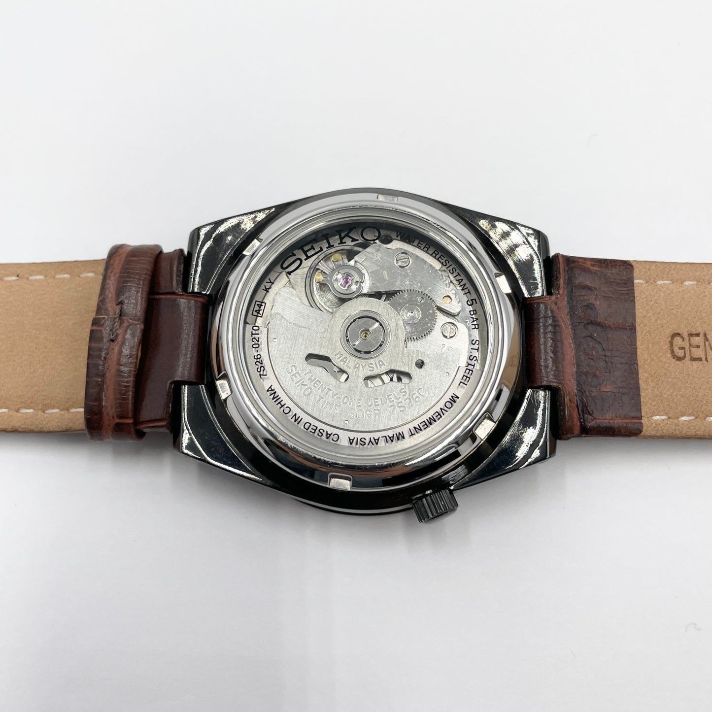 美品 セイコー SEIKO 5 21石 7S26-02T0 自動巻き 腕時計 ブラック文字盤 デイデイト箱・説明書【C8023-60】