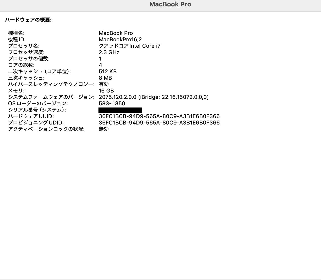 MacBook Pro 13インチ 2020 A2251 Core i7 2.3GHz 16GB SSD512GB 【C4263-80】