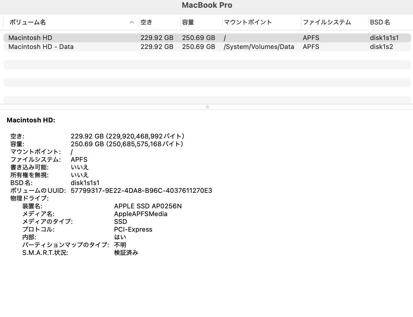 Apple MacBook Pro 13インチ 2020 MXK32J/A Core i5 1.4GHz/8GB/SSD256GB スペースグレイ 充放電回数22回 状態:正常 付属品完備【C6405-80】
