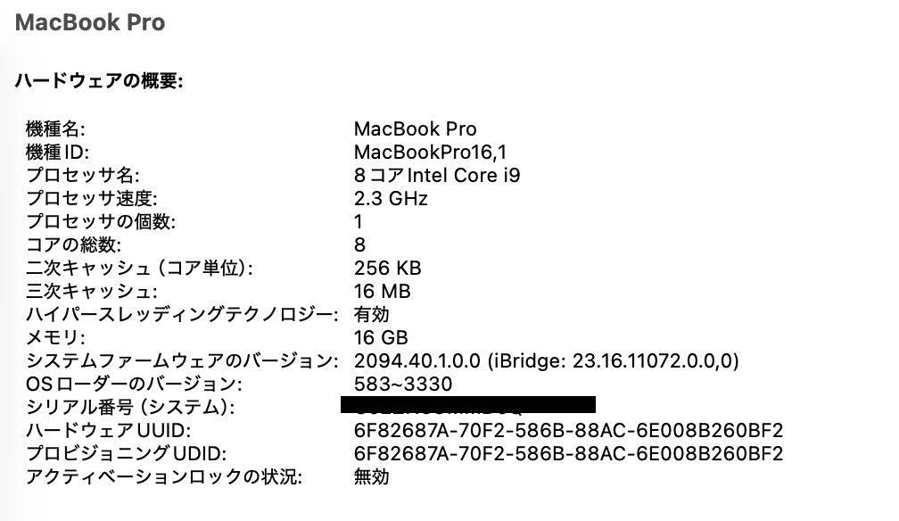 美品 MacBook Pro 2019 16インチ Core i9 2.3GHz AMD Radeon Pro 5500M 16GB 1TB 【C5359-80】