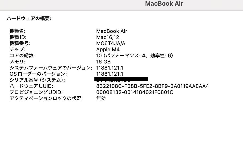 バッテリー最大容量100% Macbook Air M4 2025 13インチ 16GB 256GB MC6T4JA/A 限定保証あり【C4079-80】