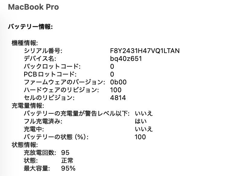 Apple MacBookPro 2021 14インチ M1Pro 16GB 1TB 充放電回数95回 バッテリー最大容量95%【C7021-80】