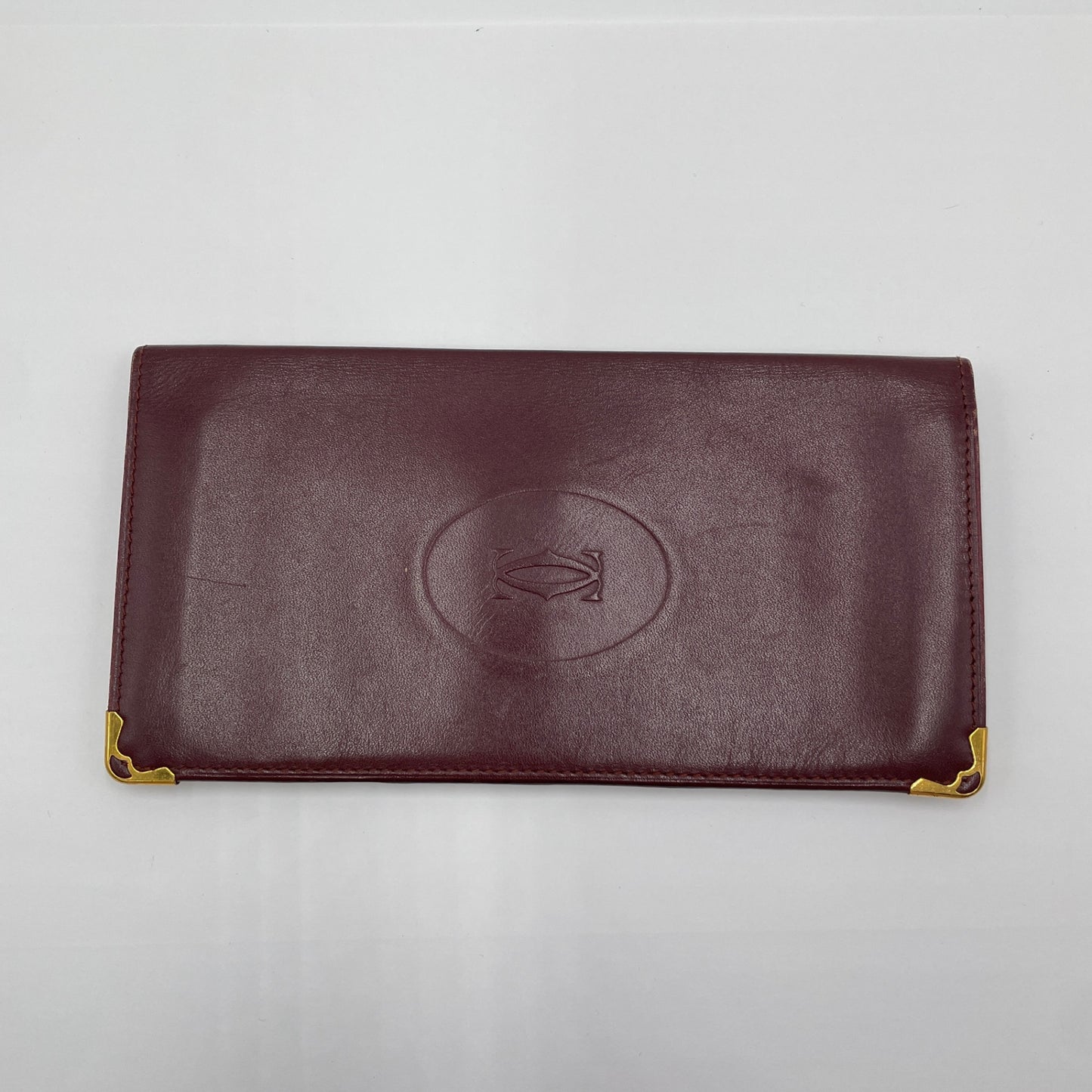 カルティエ ヴィンテージ マストライン 二つ折り 札入れ 長財布 サイフ C2ロゴ カード入れ レザー ボルドー Cartier 【C3705-N】