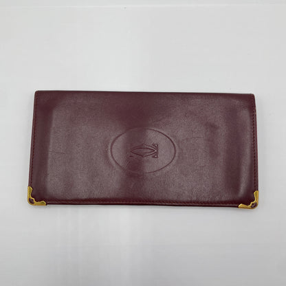 カルティエ ヴィンテージ マストライン 二つ折り 札入れ 長財布 サイフ C2ロゴ カード入れ レザー ボルドー Cartier 【C3705-N】