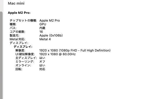 美品 Apple Mac mini 2023 M2 Pro 10コア 16GB 2TB シルバー【C9359-80】