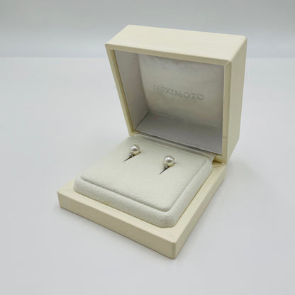 美品 MIKIMOTO ミキモト パール 真珠 ダイヤ イヤリング K18WG　【C4449-60】