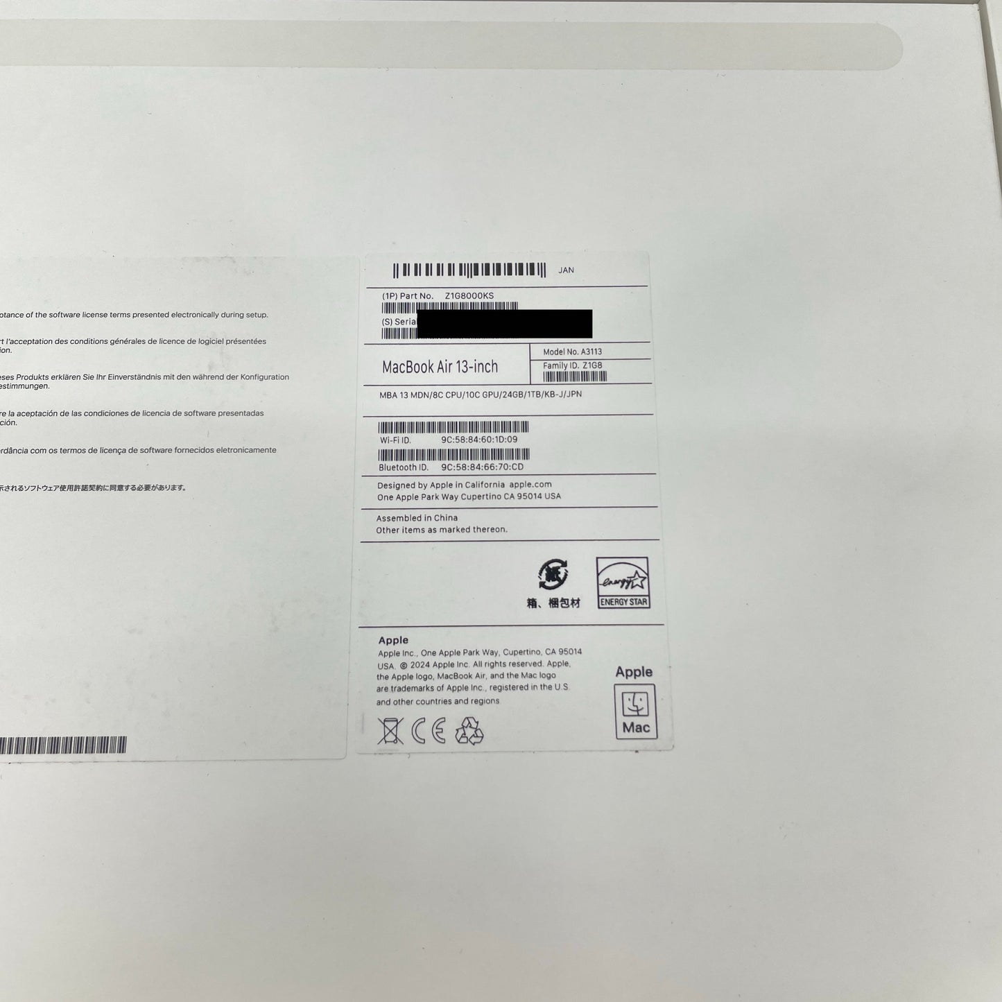 新品同様 美品 Apple MacBookAir 13インチ M3 24GB 1TB ミッドナイト バッテリー最大容量100%【C4712-80】