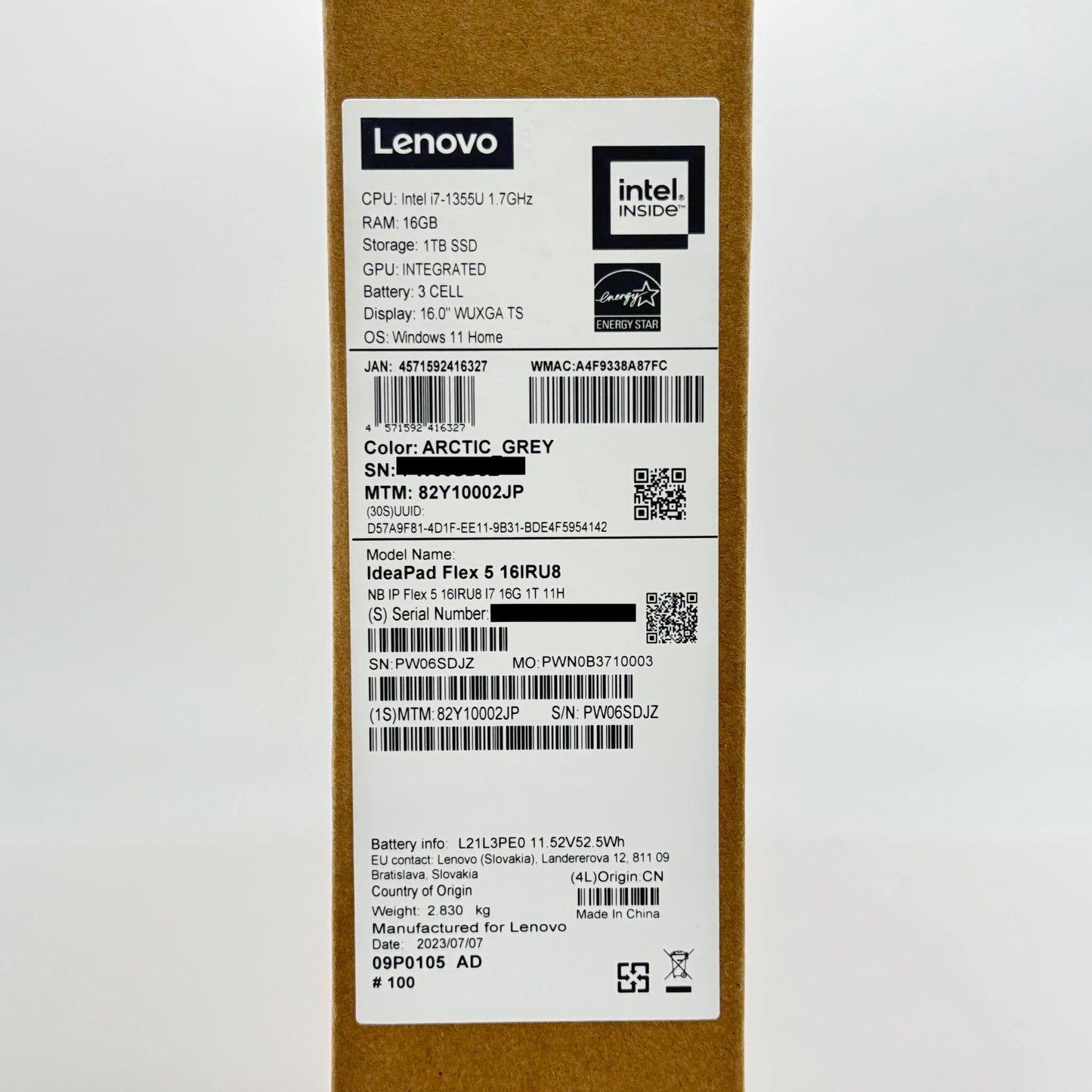 Lenovo IdeaPad Flex 5 16IRU8 i7 1355U 16GB SSD1TB バッテリー最大容量100%【C6990-100】