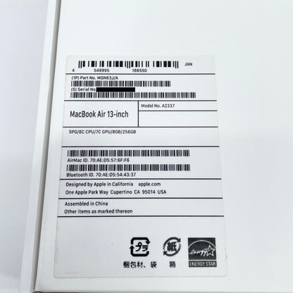 MacBook Air Retina 13インチ (Late 2020) Apple M1 8コア/8GB/SSD 256GB スペースグレイ MGN63J/A  バッテリー最大容量93% 【C8228-80】