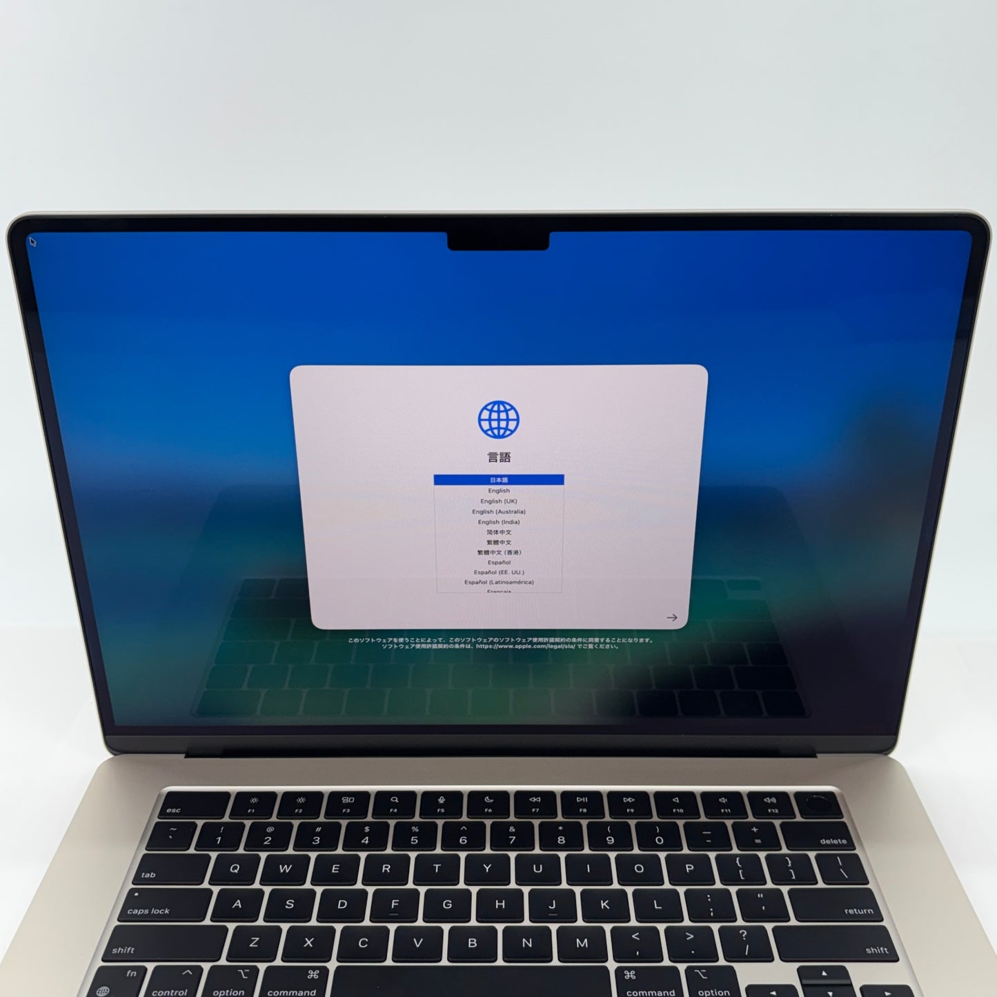 新品同様 美品　US配列 Apple MacBook Air M3  2024 15インチ 8GB 256GB スターライト MRYR3JA/A バッテリー最大容量100%【C5666-80】