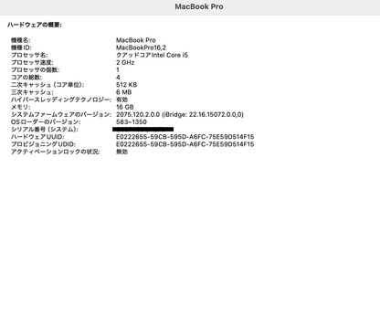 美品 Apple MacBook Pro 13インチ 2020 Thunderbolt 3ポートx4 クアッドコア i5 16GB SSD512GB MWP72J/A C3900 80サイズ発送