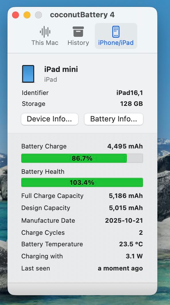 美品 iPad mini 8.3インチ Wi-Fi 128GB 2024年秋モデル MXN83J/A スターライト バッテリー最大容量100% 付属品完備【C6718-60】