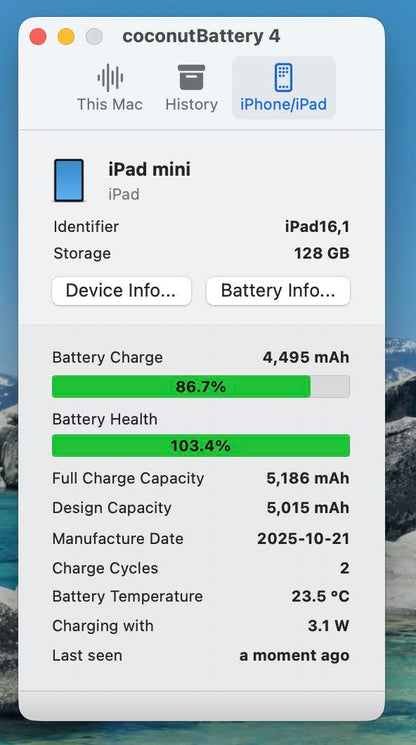 美品 iPad mini 8.3インチ Wi-Fi 128GB 2024年秋モデル MXN83J/A スターライト バッテリー最大容量100% 付属品完備【C6718-60】