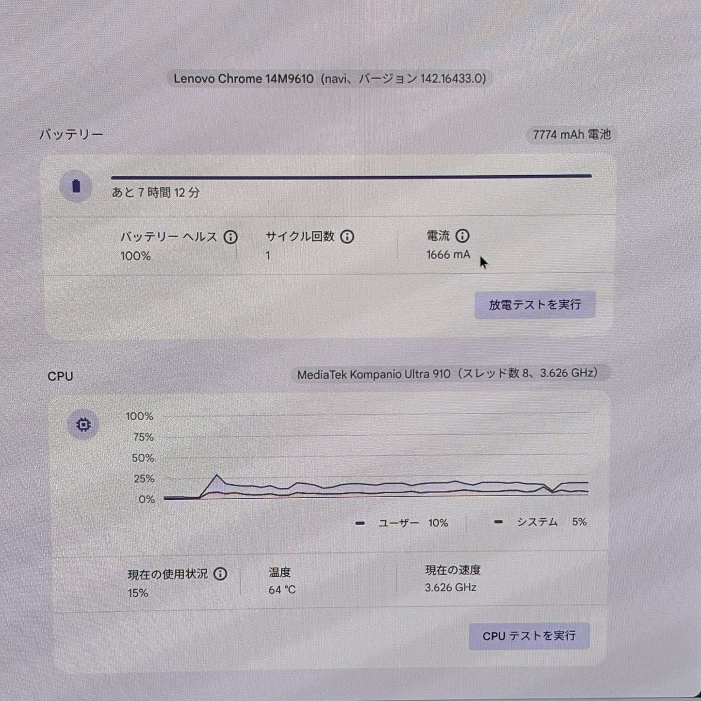 新品同様 美品 Lenovo Chromebook Plus Gen 10 83MY000CJP (14M9610 )  Kompanio Ultra 910 16GB UFS 256GB サイクルカウント1回【C5935-80】