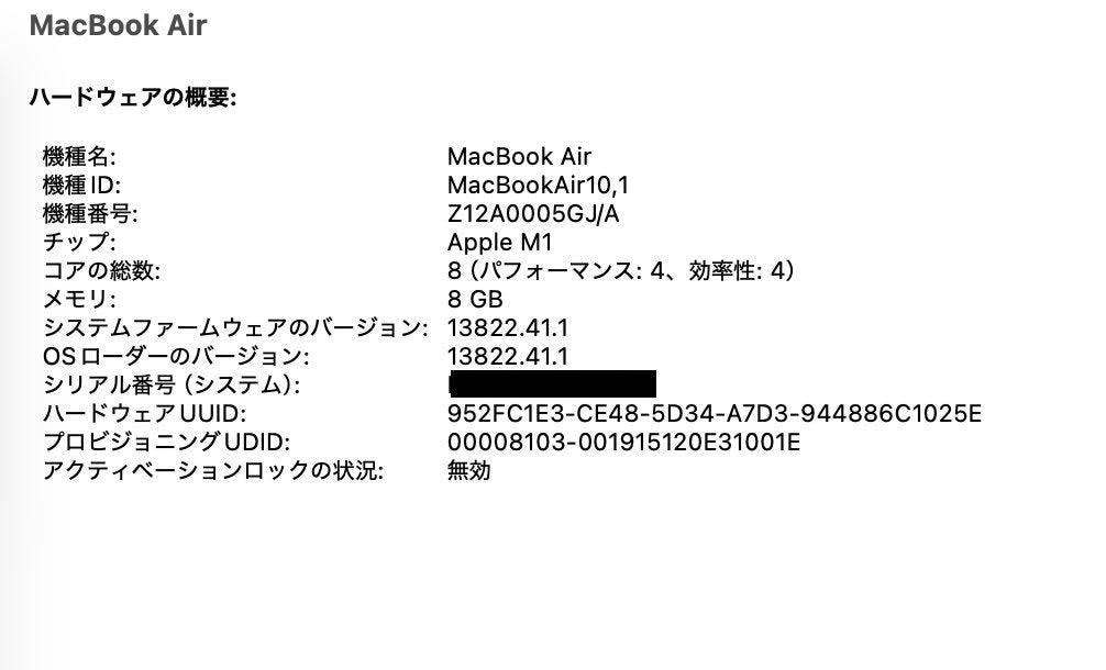 Apple MacBook Air 2020 M1 8GB 512GB バッテリー最大容量93% 【C5312-80】