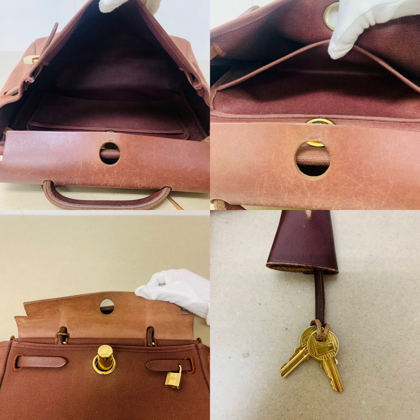 HERMES エルメス  エールバッグ PM 2WAY トワルアッシュ ブラウン ナチュラル GD金具【C1476】