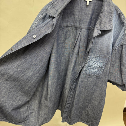 美品 LOEWE メンズ シャツ ショートスリーブ シャツ リネン ロゴコットンシャツ デニム風シャツ【C5807】