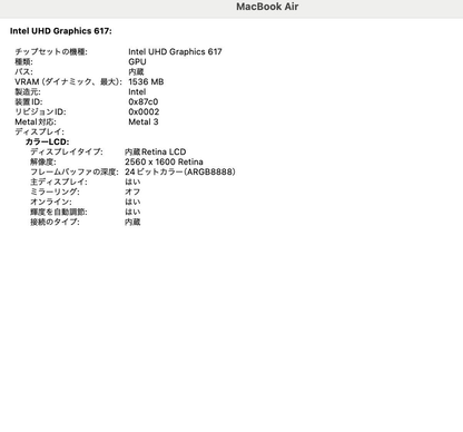 美品 MacBook Air Retina 13インチ 2018 1.6GHz デュアルコア i5 8GB 256GB  スペースグレイ【C8683-80】