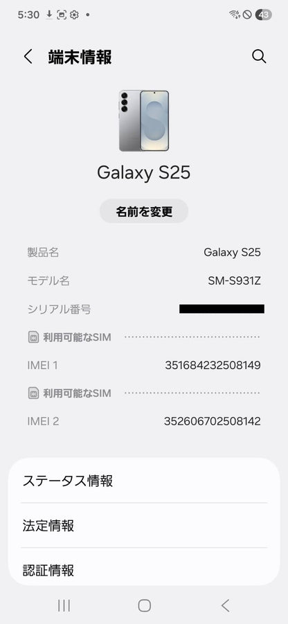 美品 Galaxy S25 256GB SM-S931Z 付属品完備【C7183-C】