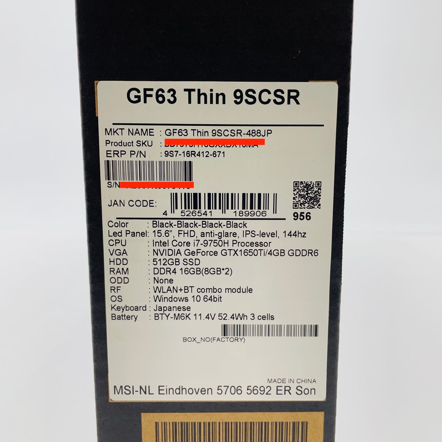 MSI MS-16R4  GF63 Thin 9SCSR Core i7-9750H 16GB SSD 512GB GTX 1650 Ti  Win11 Home【C4564-100】