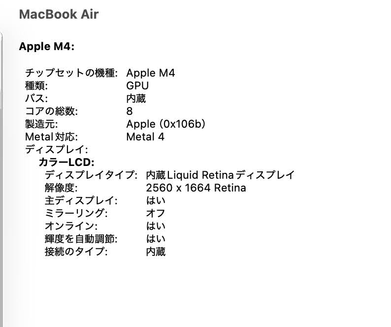 美品 MacBook Air M4 13インチ 16GB  256GB スターライト MW0Y3J/A スターライト バッテリー最大容量100% 【C8797-80】