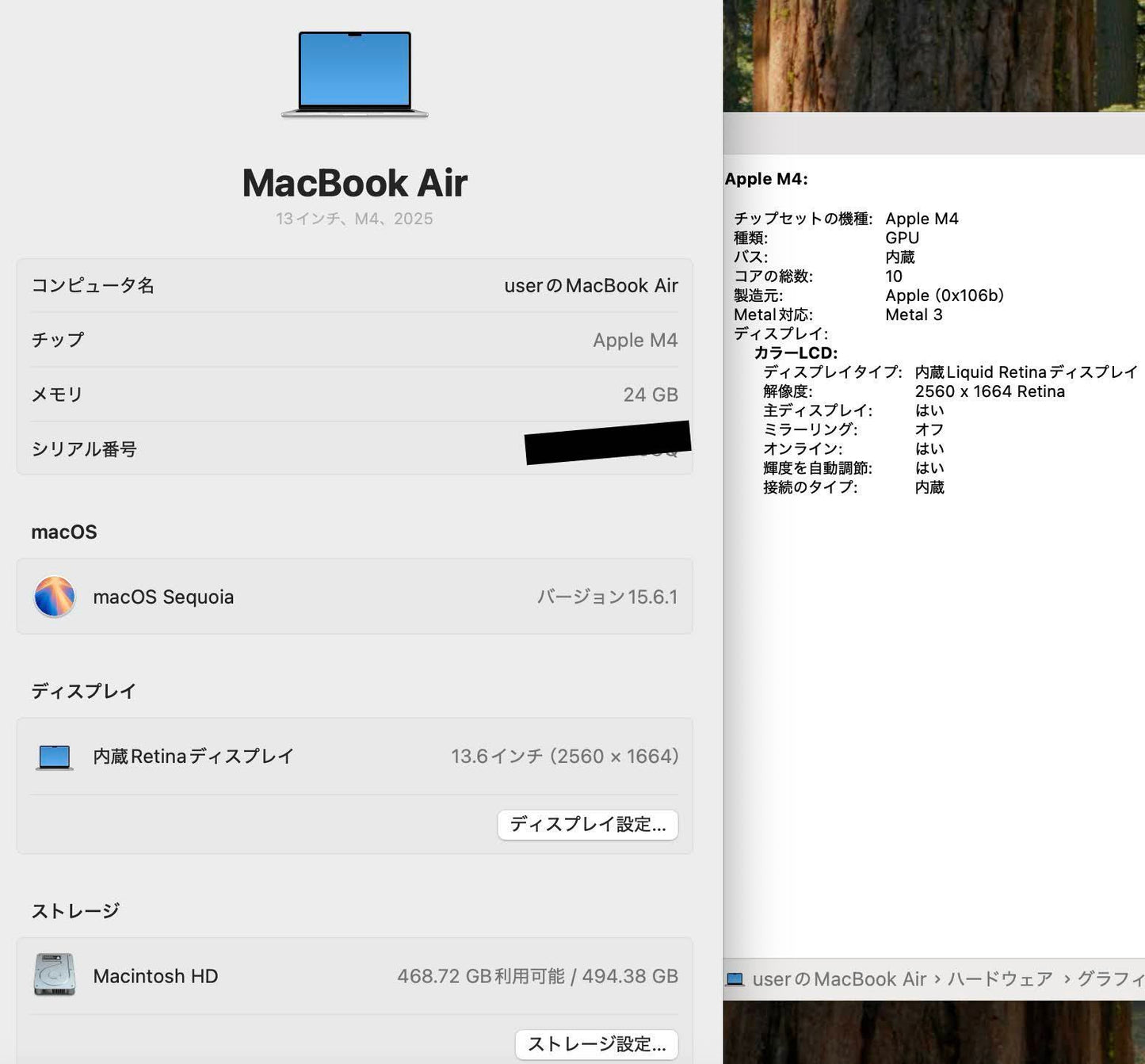 新品同様 美品 Apple MacBook Air 2025 13インチ M4 24GB SSD512GB MC654J/A シルバー 【C4658-80】