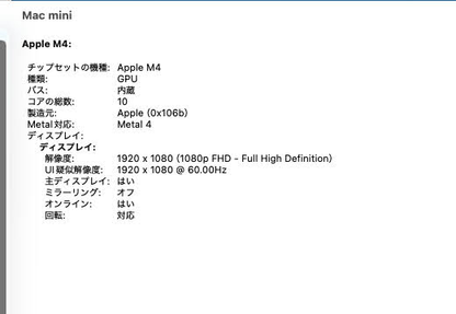 美品 Apple Mac mini 2024 M4 24GB 512GB 充電ケーブル付属【C8694-60】