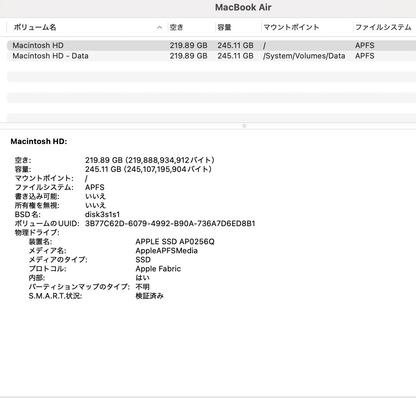 バッテリー最大容量100％ Apple MacBook Air M1 2020 8C CPU/7C GPU 8GB 256GB MGN93J/A C3888 80サイズ発送