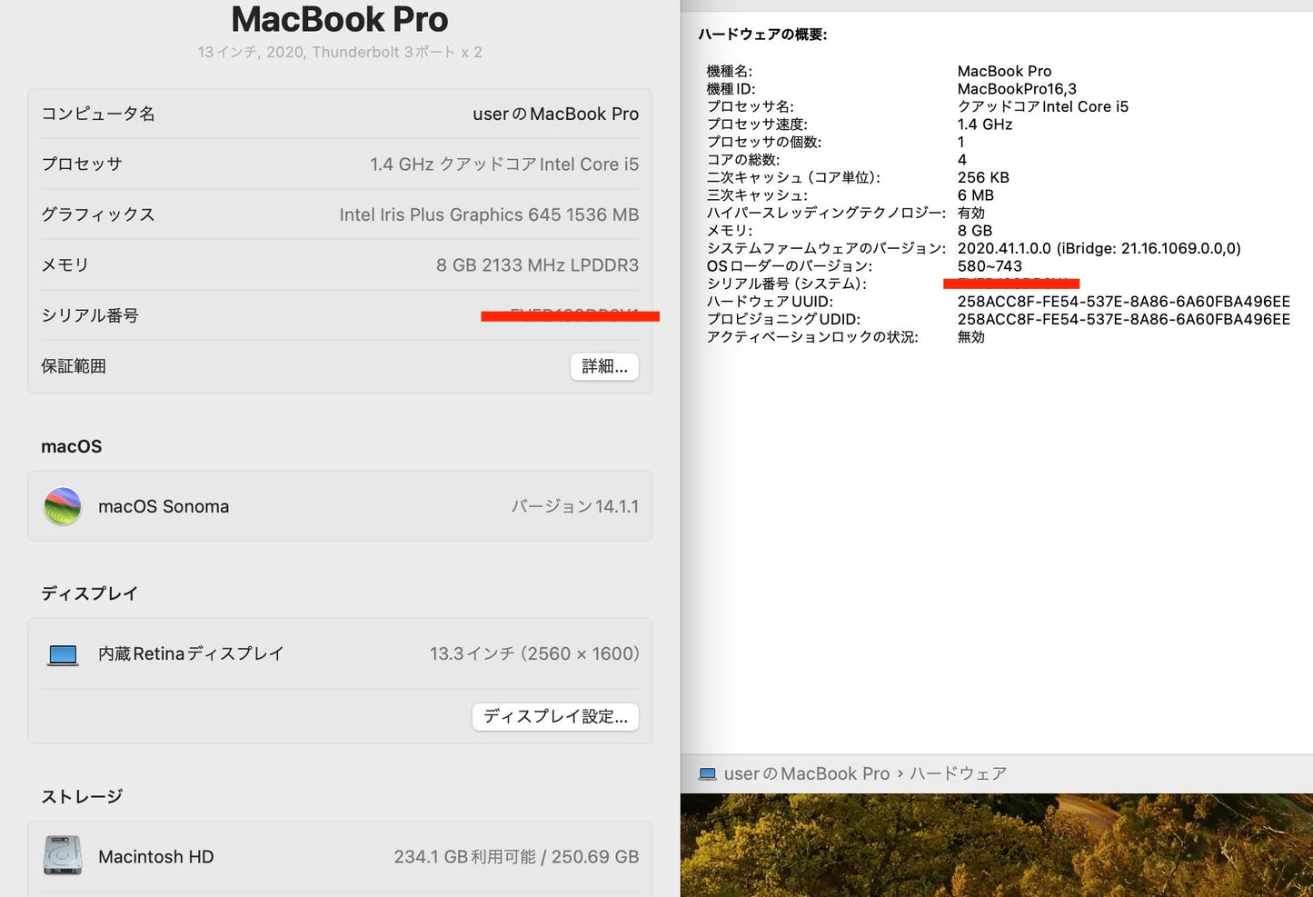 Apple MacBookPro 2020 13インチ i5 1.4 8GB 256GB【C5585-80】