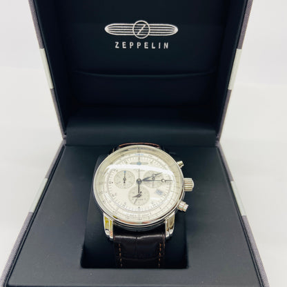 美品 ZEPPELIN (ツェッペリン) 腕時計 ツェッペリン100周年記念モデル アイボリー×ブラウン 7680-1【C4254-60】