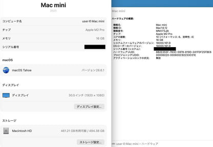美品 Mac mini (Early 2023) Apple M2 Pro /16GB/SSD 512GB MNH73J/A 【C8649-80】