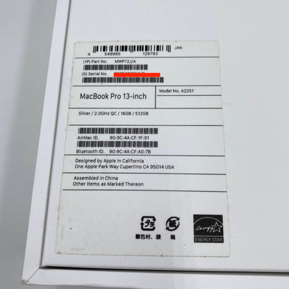 美品 Apple MacBook Pro 13インチ 2020 Thunderbolt 3ポートx4 クアッドコア i5 16GB SSD512GB MWP72J/A C3900 80サイズ発送