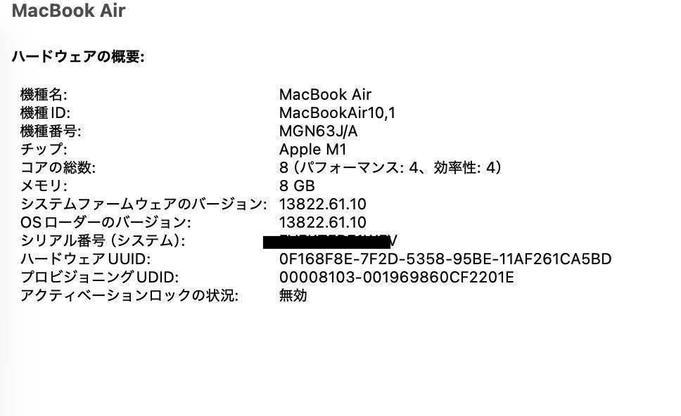 MacBook Air 13インチ M1 8GB 256GB MGN63J/A スペースグレイ バッテリー最大容量100% 【C5692-80】