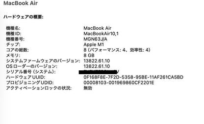 MacBook Air 13インチ M1 8GB 256GB MGN63J/A スペースグレイ バッテリー最大容量100% 【C5692-80】