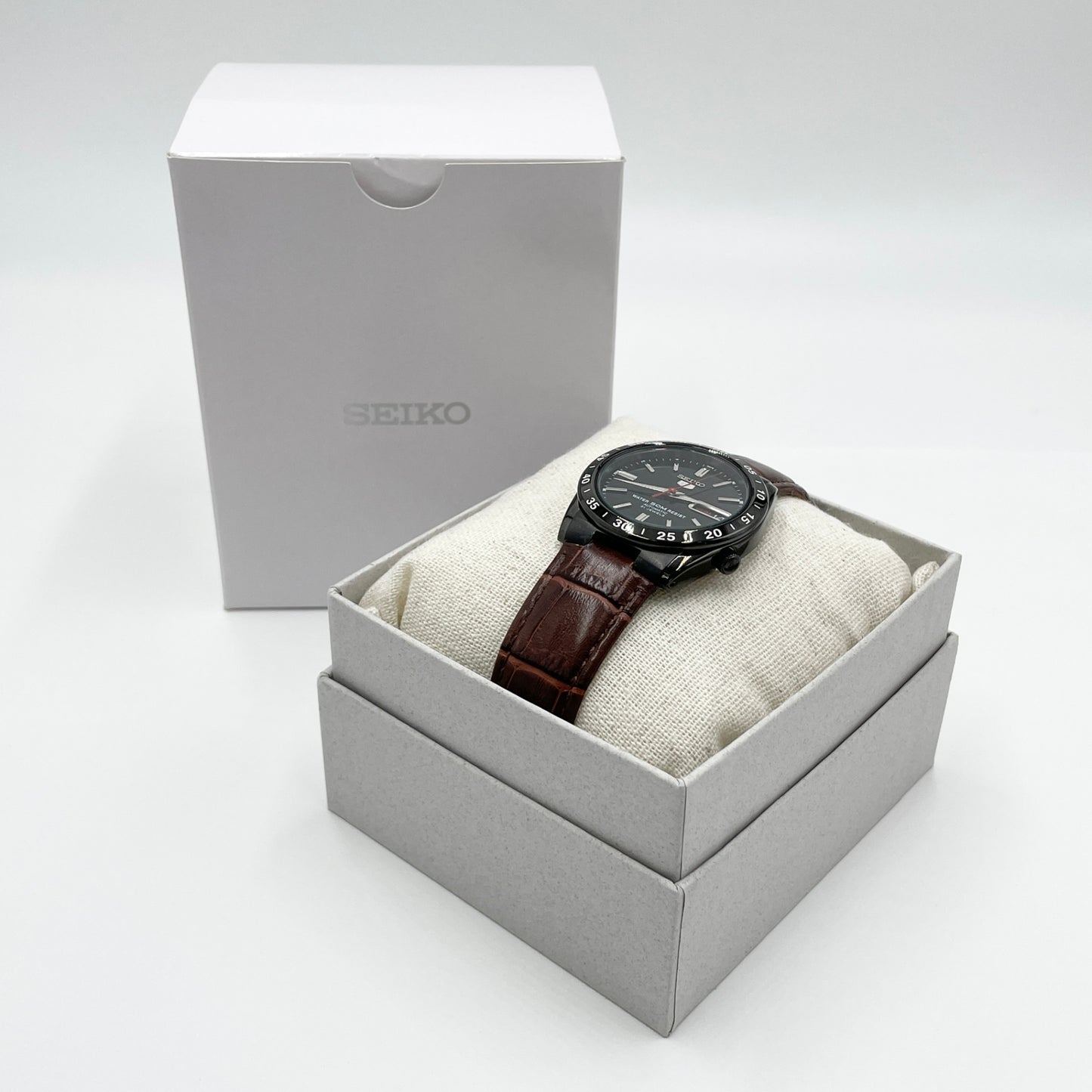 美品 セイコー SEIKO 5 21石 7S26-02T0 自動巻き 腕時計 ブラック文字盤 デイデイト箱・説明書【C8023-60】