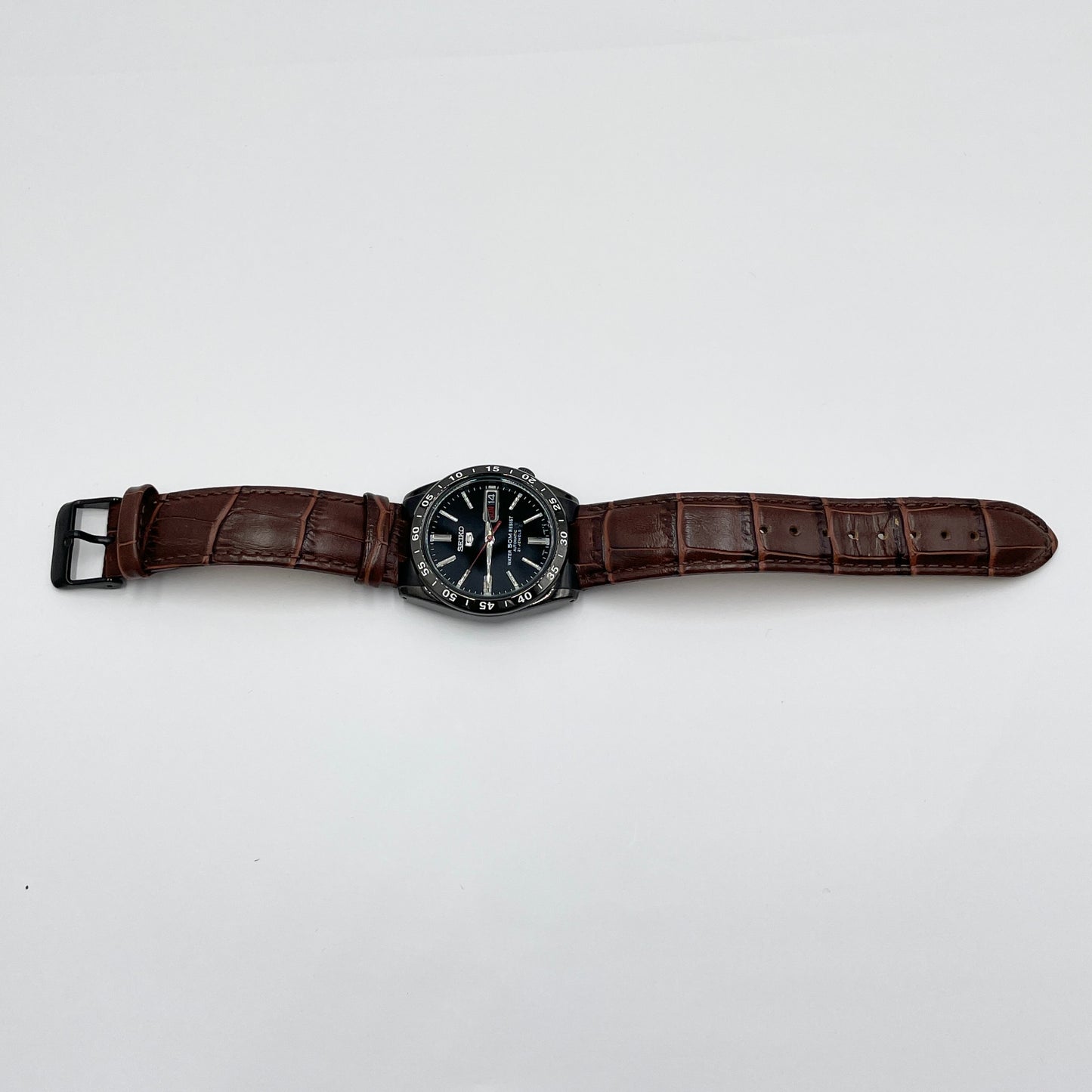 美品 セイコー SEIKO 5 21石 7S26-02T0 自動巻き 腕時計 ブラック文字盤 デイデイト箱・説明書【C8023-60】