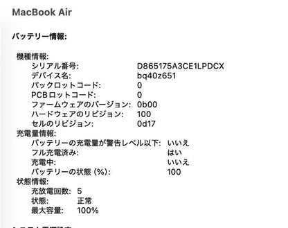 美品 MacBook Air 15インチ Liquid Retinaディスプレイ M4 16GB 256GB MC7A4J/A [スカイブルー] 充放電回数5回 バッテリー最大容量100%【C6036-80】