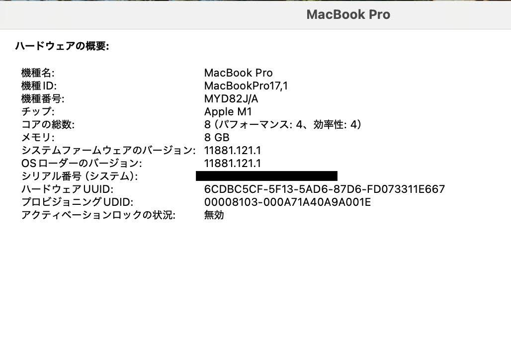バッテリー最大容量89% Apple MacBook Pro 13インチ M1 8C 2020 8GB 256GB MYD82J/A C3878 80サイズ発送