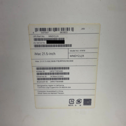 美品 iMac Retina 4K 21.5インチ (Mid 2017) Core i5 3.0GHz/8GB/1TB MNDY2J/A 【C5582-140】