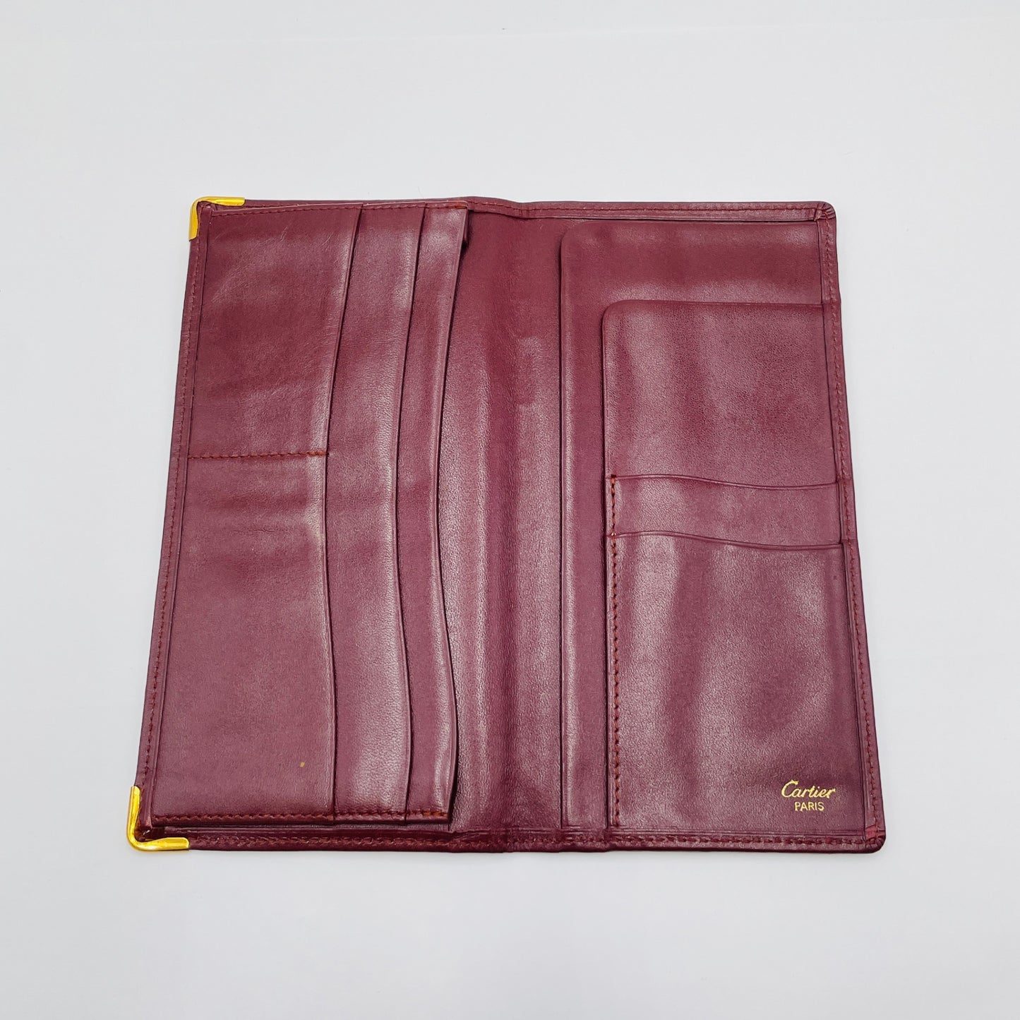 カルティエ ヴィンテージ マストライン 二つ折り 札入れ 長財布 サイフ C2ロゴ カード入れ レザー ボルドー Cartier 【C3705-N】
