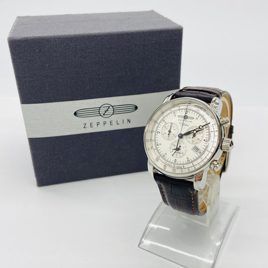美品 ZEPPELIN (ツェッペリン) 腕時計 ツェッペリン100周年記念モデル アイボリー×ブラウン 7680-1【C4254-60】