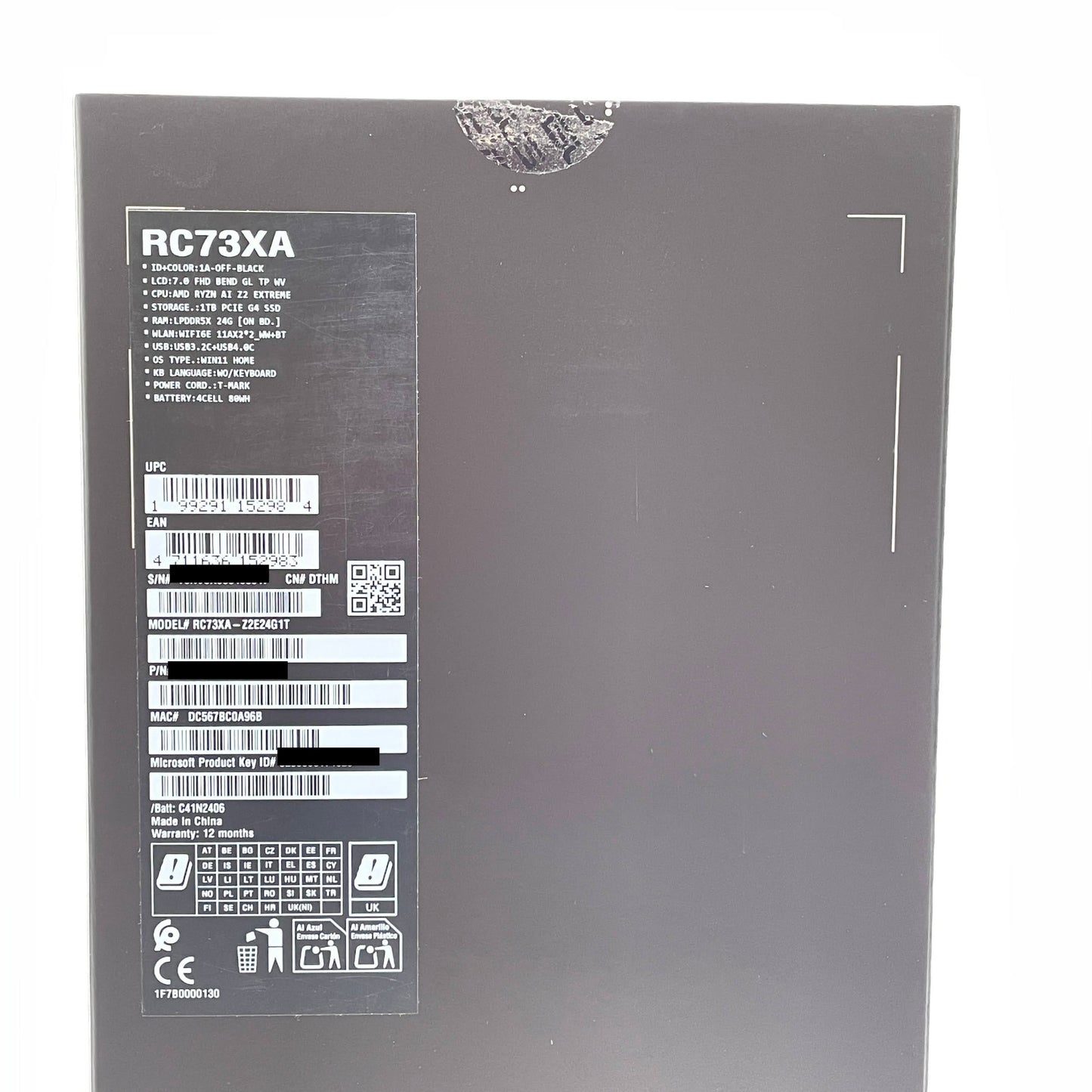 美品 ASUS ROG XBOX ALLY X RC73XA-Z2E24G1T AMD Ryzen AI Z2 Extreme 24GB SSD1TB バッテリー最大容量約100%【C6704-100】