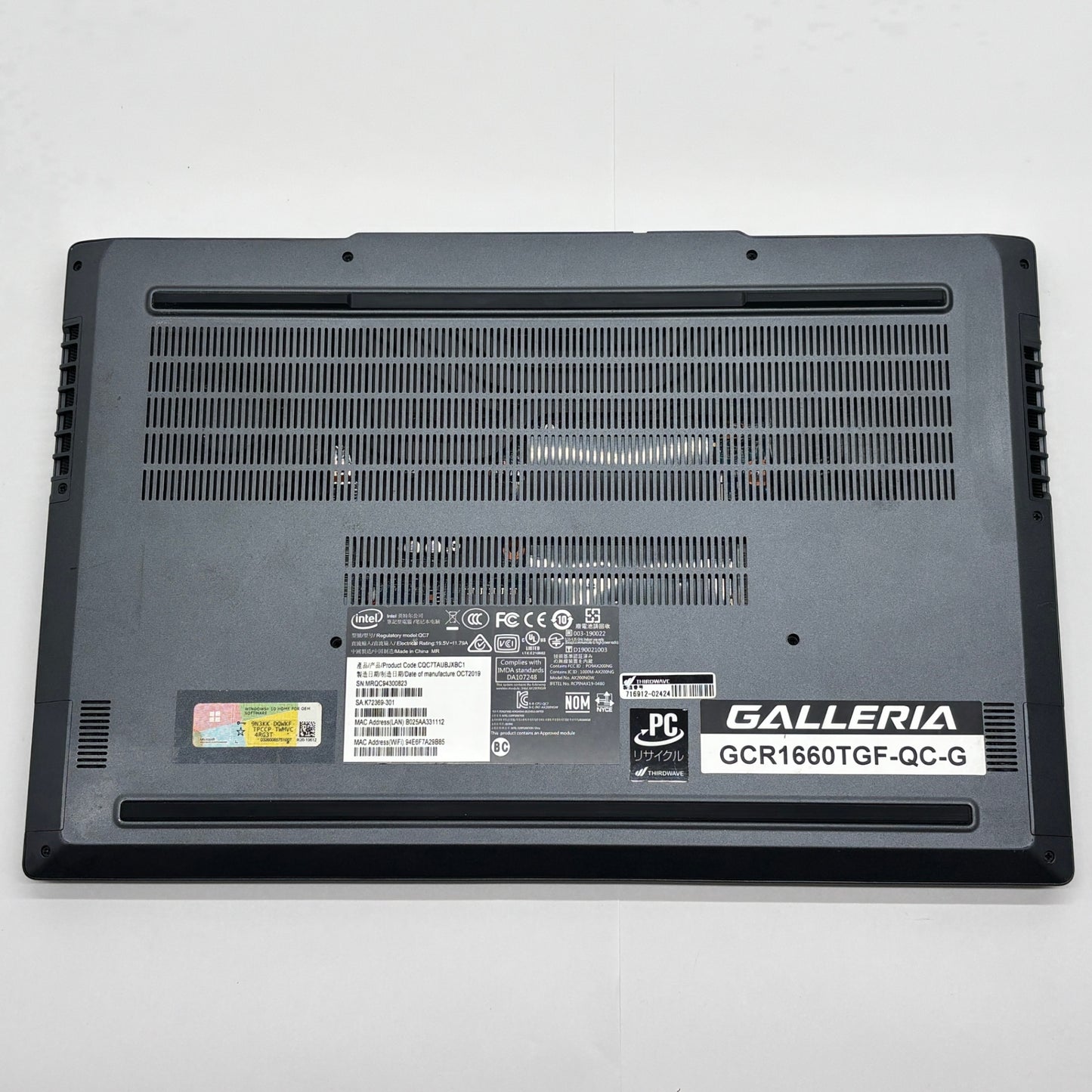 GALLERIA GCR1660TGF-QCG i7 9750H 16GB SSD 512GB Windows11Home バッテリー最大容量100%【C8581-80】