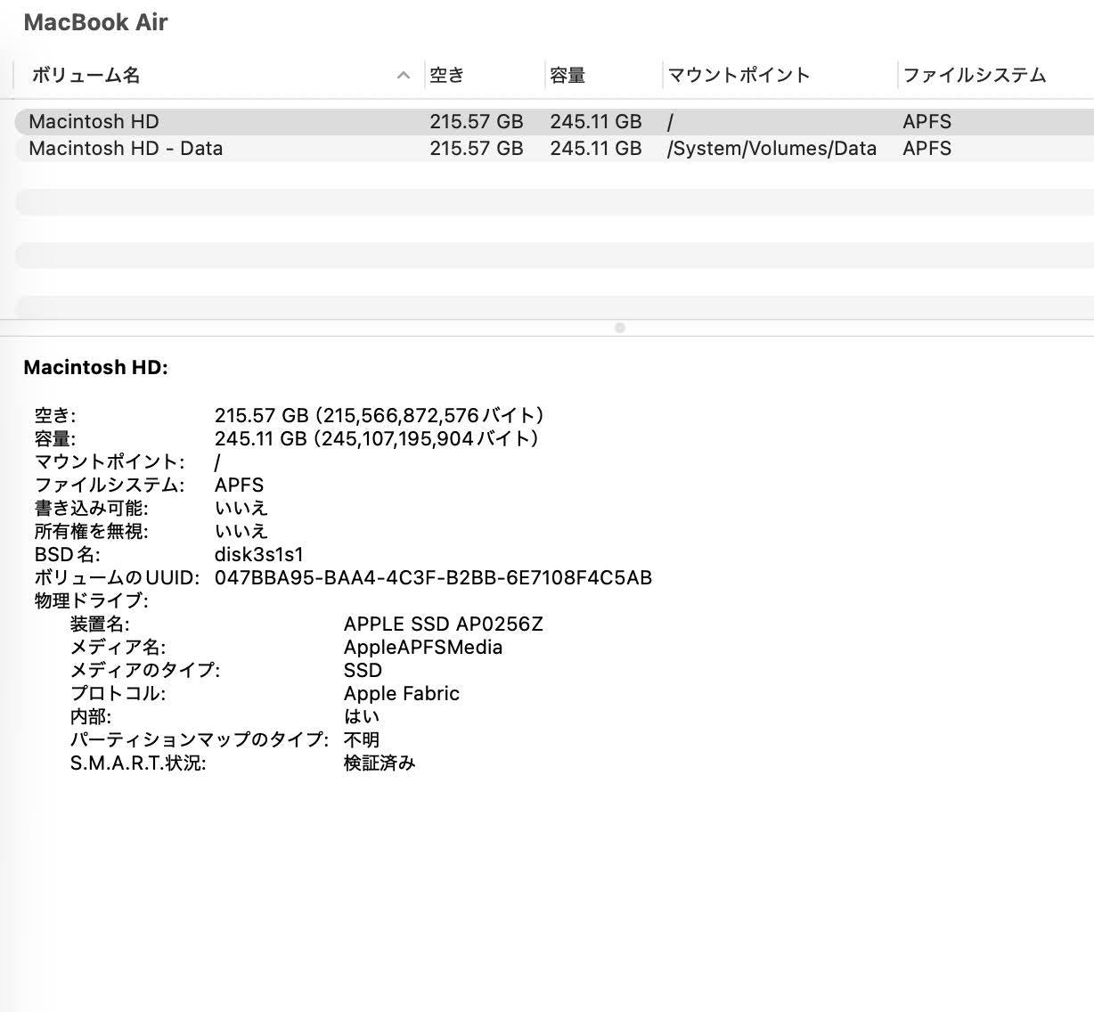 新品同様 美品 MacBook Air 13インチ M4 2025 10コアCPU 8コアGPU 16GB 256GB USキー 充放電回数10回 バッテリー最大容量100%【C5499-80】