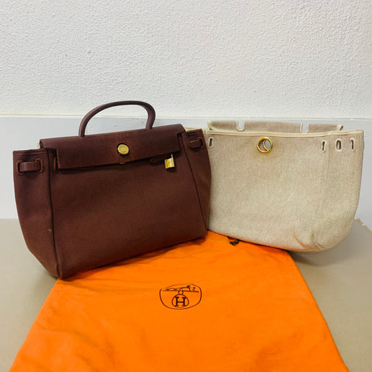 HERMES エルメス  エールバッグ PM 2WAY トワルアッシュ ブラウン ナチュラル GD金具【C1476】