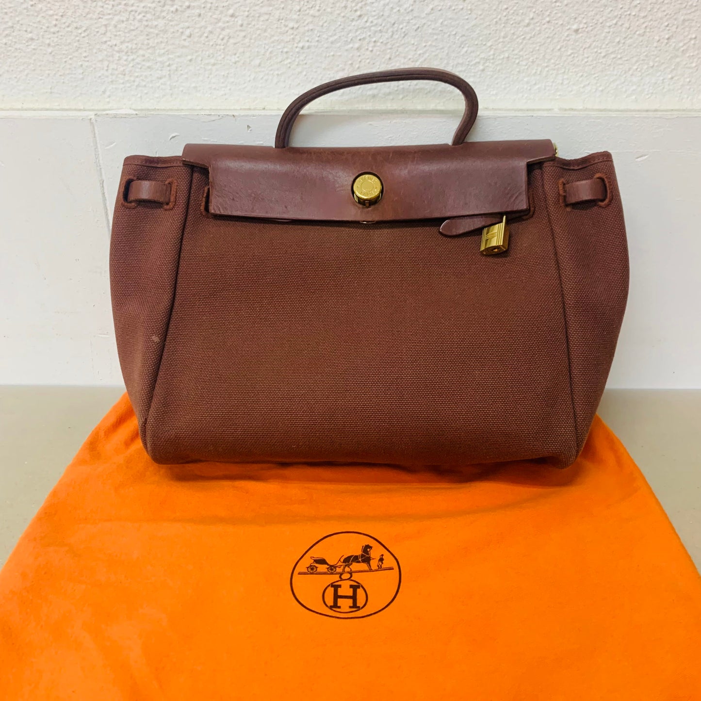 HERMES エルメス  エールバッグ PM 2WAY トワルアッシュ ブラウン ナチュラル GD金具【C1476】