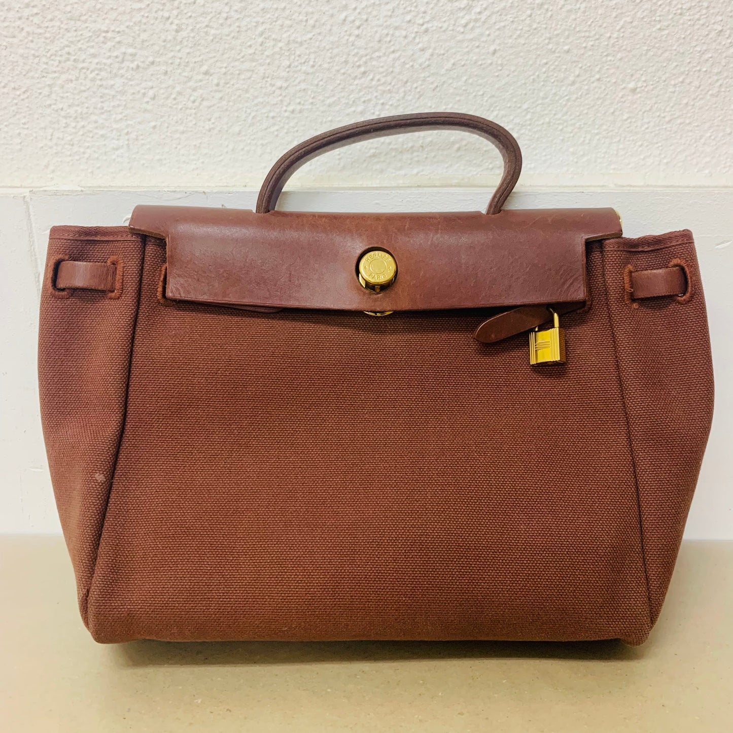 HERMES エルメス  エールバッグ PM 2WAY トワルアッシュ ブラウン ナチュラル GD金具【C1476】