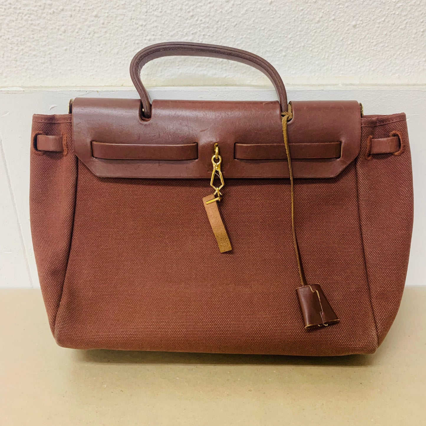 HERMES エルメス  エールバッグ PM 2WAY トワルアッシュ ブラウン ナチュラル GD金具【C1476】