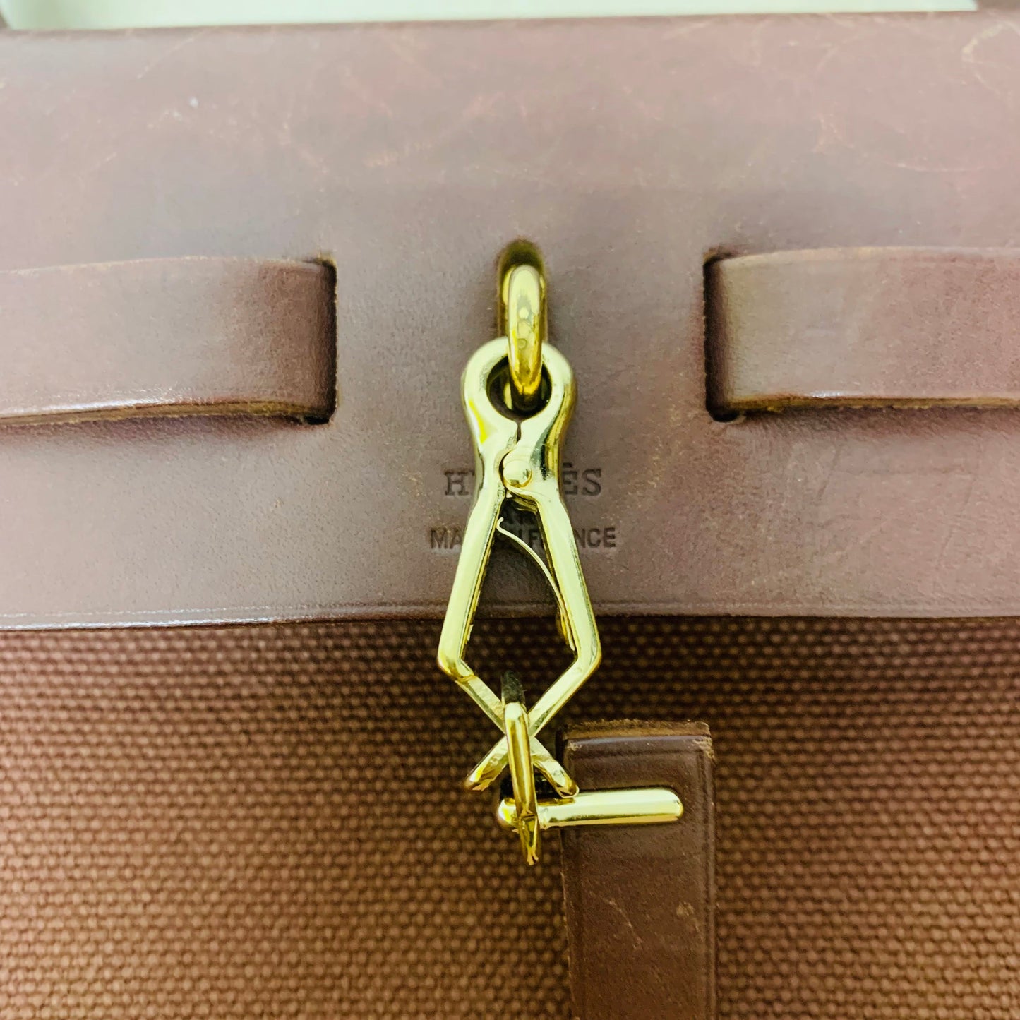 HERMES エルメス  エールバッグ PM 2WAY トワルアッシュ ブラウン ナチュラル GD金具【C1476】